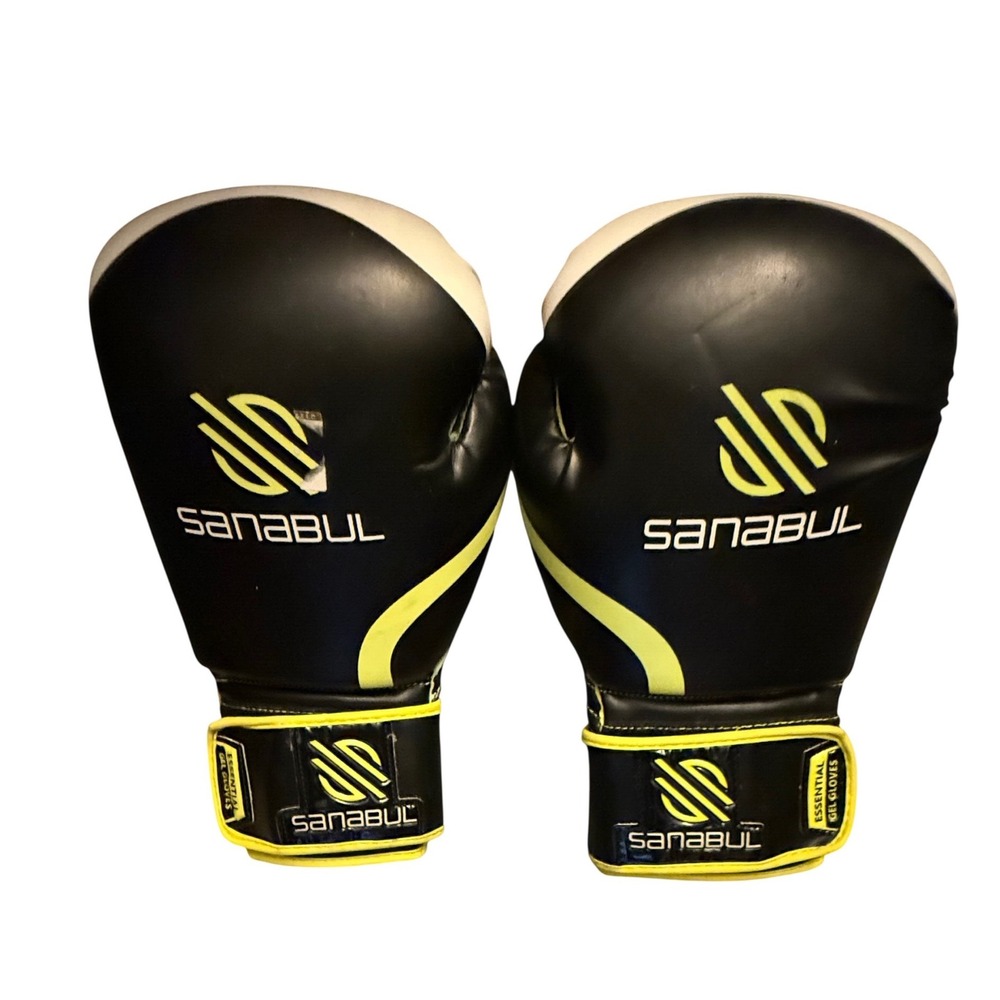 Sanabul Boxing Gloves 14 oz Essential Gel Black Neon Yellow MMA worn once !
